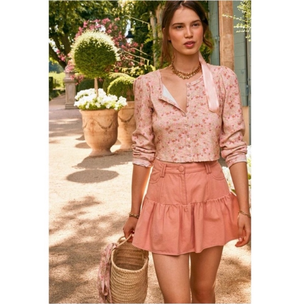 New LoveShackFancy Dock Mini Skirt Tuscany Pink Cotton 0 - Picture 5 of 12